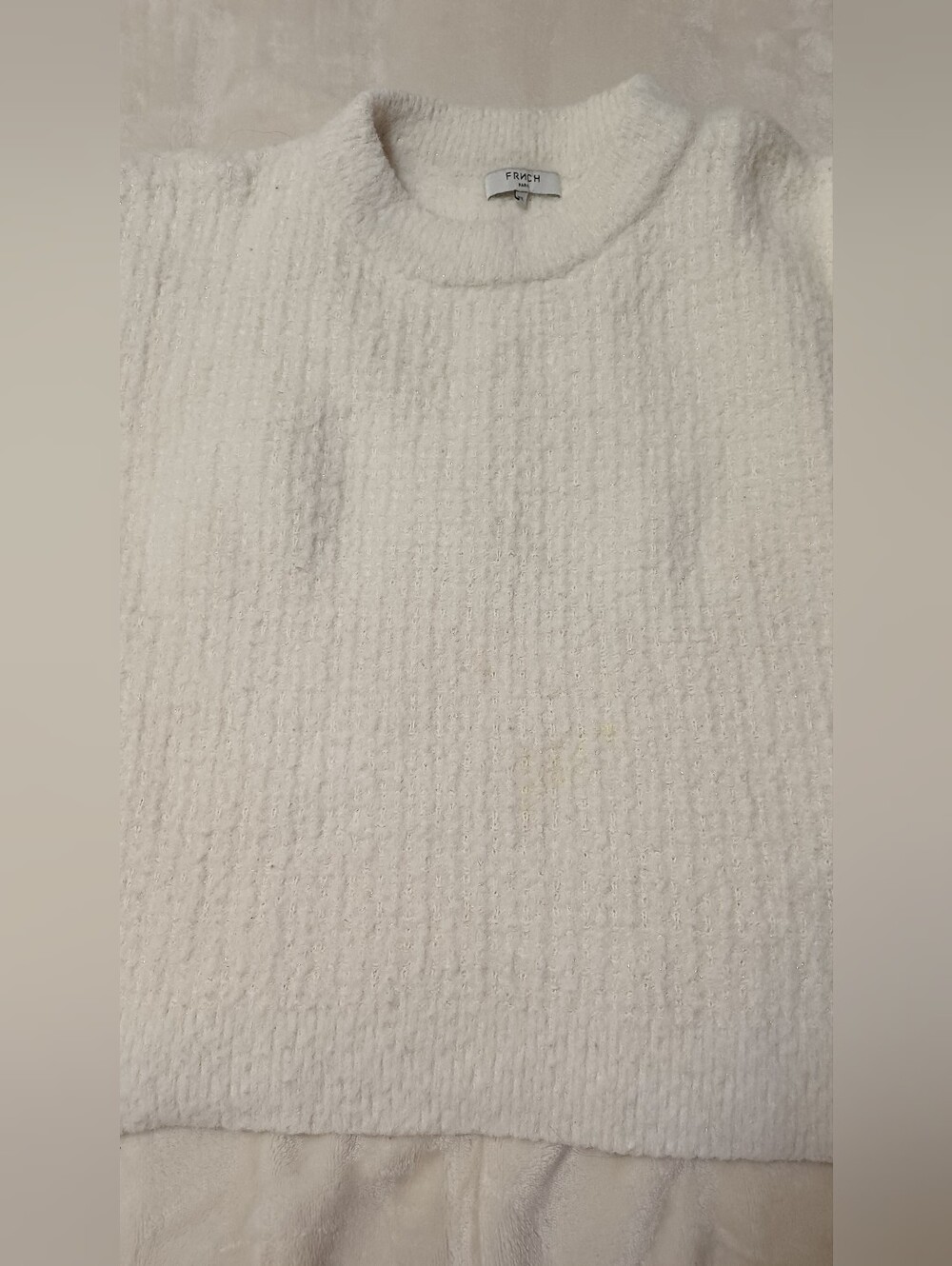FRNCH Paris Cream Fuzzy Knit Sweater Soft Cozy Long Sleeve Pullover Size M/L - Picture 10 of 12